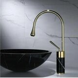 EYN Luksuzna kopalniška armatura, ki se pritrdi na pult ali umivalnik | Pipa BF0954 — Brušeno zlato - črni marmor — 35 cm | Shoptok.si