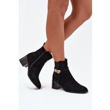 Boto Fleece lined women's ankle boots with gold decoration on block heel black Sarona | shoptok.hr