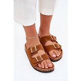 Boto Women's Slippers With Golden Buckles And Stitching Camel Lunera | Shoptok.si