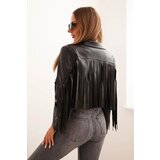 Kesi Włoski Women's eco-leather jacket with fringes in boho style black | Eponuda.ba