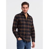 Ombre Men's checkered flannel shirt - navy blue and orange Cene