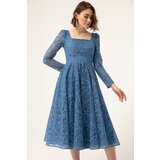 Lafaba Women's Indigo Square Neck Silvery Evening Dress | shoptok.hr