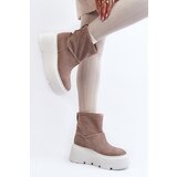 Zazoo Women's Leather Platform Boots with Straps 1752 Beige | Shoptok.si