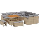  Vrtna garnitura - 12-dijelni set vrtnih sofa s jastučićima Bež Poli Ratan Akacija 3-dijelni set vrtnih jela s jastučićima Bež P | shoptok.hr