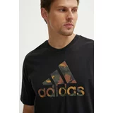 Adidas Bombažna kratka majica Camo moška, črna barva, IW2671