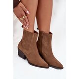 Boto Suede Cowboy Ankle Boots Women's Heeled Insulated Camel Dylira | Shoptok.si