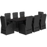 vidaXL 9-dijelni vrtni blagovaonski set s jastucima crni od poliratana | shoptok.hr