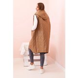 Kesi Włoski Women's quilted Plus Size vest with a hood, zippered camel | Shoptok.si