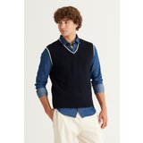 AC&Co / Altınyıldız Classics Men's Navy Blue Standard Fit Regular Fit V Neck Cotton Knitwear Sweater cene