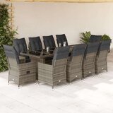 vidaXL 11-dijelni vrtni bistro set od poliratana s jastucima sivi - Bez naslona za noge Stakl 10 | shoptok.hr