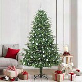 vidaXL Umjetna predsvetljena božićna jelka s kompletom kroglica Zelena | Shoptok.si