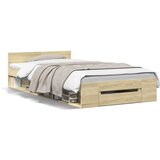 vidaXL Posteljni okvir s predalom sonoma hrast 100x200 cm inž. les | Shoptok.si