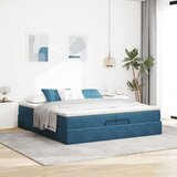 vidaXL Otomanski posteljni okvir z vzmetnicami moder 200x200cm žamet | Shoptok.si