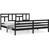 The Living Store Posteljni okvir z vzglavjem črn 200x200 cm trden les - Posteljni Okvir, (21531185) | Shoptok.si