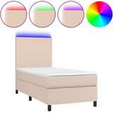  Krevet box spring i madrac LED cappuccino 80x200cm umjetna koža Slike