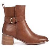 Shelvt Brown women's ankle boots on a heel with a buckle Cene