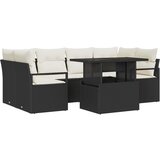 vidaXL 7-delni set vrtnih sofa z blazinami črn poli ratan, dvosedna vrtna sofa z blazinami črn poli ratan Cene