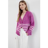 Trendyol Pink Soft Textured Striped Knitwear Cardigan Cene