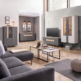 Dieter Knoll viseča vitrina, furnirano barve hrasta, svetlo siva | Shoptok.si