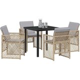 vidaXL 5-delna vrtna jedilna garnitura z blazinami bež poli ratan, vrtna miza črna 80x80x73 cm kaljeno steklo | Shoptok.si