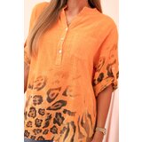 Kesi Włoski Orange women's cotton shirt with rolled-up sleeves and animal pattern | shoptok.hr