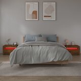  Noćni ormarići 2 kom s LED svjetlima boja hrasta 60x35x40 cm Smeđa | Shoptok.si