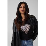 Guess Majice s kratkimi rokavi Ss Cn Savanna Leopard Triangle Črna Cene