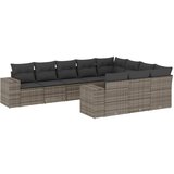 vidaXL Vrtna sedežna garnitura 10-delna z blazinami siv poli ratan, (21054938) | Shoptok.si