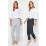 Trendyol Grey-Anthracite 2-Pack Ribbed Knitted Pajamas Bottoms Cene