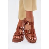 EVENTO Eco Leather Sandals Women With Buckles Camel Mireza | Shoptok.si