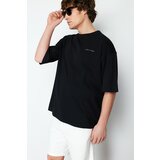 Trendyol Black Men's Oversize/Wide Cut Mystic Printed 100% Cotton Short Sleeve T-Shirt Cene