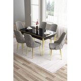 Hanah home trpezarijski set Tia, sto i 6 stolica, ploča u dekoru crnog mermera, zlatne noge, siva tkanina Babyface | Eponuda.com
