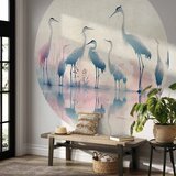 Okrugla fototapeta - Birds by the lake - herons painted in watercolours in delicate grey and pink colours 230x230 | shoptok.hr