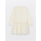 LC Waikiki Girl's Dress with a Crew Neck Long Sleeve
