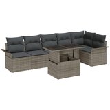 vidaXL set vrtnih sofa od 7 dijelova s jastučićima siva poli ratan, 2-sjedna vrtna soferica s pohranom i jastučićima siva poli ratan Cijene