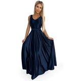 Numoco Long satin dress with a neckline and a bow Cene