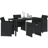 vidaXL set od 5 dijelova za objedovanje u vrtu s jastučićima crni poli ratan, vrtni stol crni 160x80x73 cm kaljeno staklo | shoptok.hr