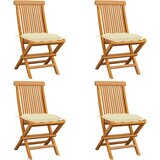 Maison Chic Vrtni stoli - Stol za vrt s kremno belimi blazinami 4 kosi trdna tikovina JS1988, (21877392) | Shoptok.si