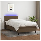  Box spring postelja z vzmetnico LED temno rjava 100x200cm blago | Shoptok.si
