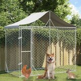 vidaXL Zunanja pasja ograda s streho srebrna 3x1,5x2,5 m pocink. jeklo - - Srebrna - 30 - 3 x 1.5 x 2.5 m - 2025- | Shoptok.si
