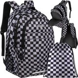 Kruzzel školski ruksak s torbom za tjelesni, crni karirani, 22 l, 45 cm | shoptok.hr