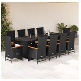 vidaXL 11-dijelni vrtni blagovaonski set s jastucima poliratan crni | shoptok.hr