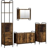  Set ormarića za kupaonicu 4 kom. Dimljeni hrast - Dimljeni hrast Ormar ispod sudopera (3 vrata) + viseći ormar + kupaonski ormar | shoptok.hr