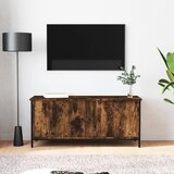 Maison Chic TV omarica - TV stojalo - Televizijska omarica z vrati dimljeni hrast 102x35x45 cm inženirski les, (21698653) | Shoptok.si