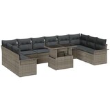 vidaXL 11-delna vrtna sedežna garnitura z blazinami Siva Poli Ratan, 2-sedežna vrtna sofa s shranjevanjem in blazinami Siva Poli Ratan Cene