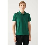 Avva Men's Green 100% Cotton Standard Fit Normal Cut 3 Buttons Anti-roll Polo T-shirt cene