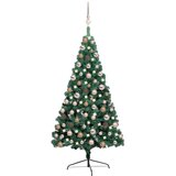 vidaXL polovična novoletna jelka z led lučkami in bučkami zelena 120cm, (20670722) | Shoptok.si