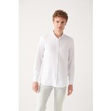 Avva Men's White Button Collar Textured Cotton Slim Fit Slim Fit Shirt Cene