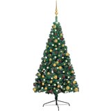 vidaXL Polovična novoletna jelka z LED lučkami in bučkami zelena 240cm | Shoptok.si