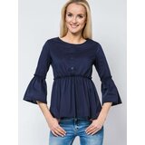 New collection Blouse with frills and lace-up neckline navy blue Cene